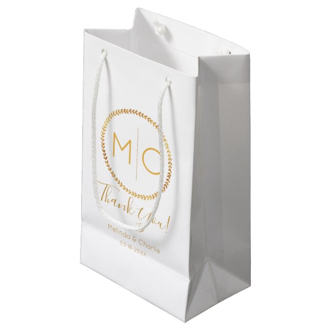 Elegant Gold Rustic Wreath Monogram Wedding Small Gift Bag (Front Angled)