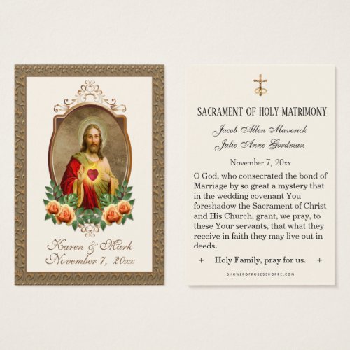 Elegant Gold Sacred Heart Jesus Wedding Holy Cards