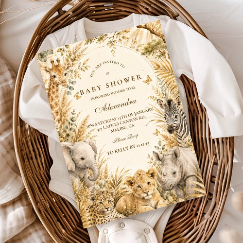 Elegant Gold Safari Boy Baby Shower Invitation