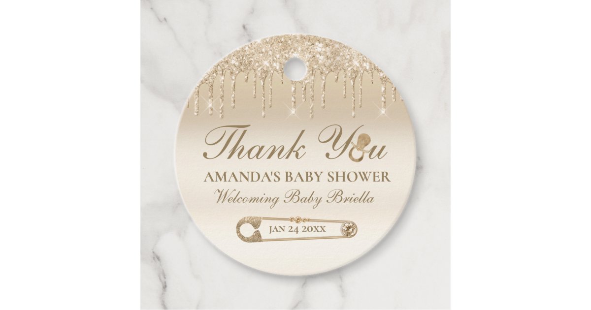 Elegant Gold Safety Pin Drip Baby Shower Thank You Favor Tags | Zazzle