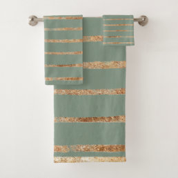 Elegant Gold Sage Green Bath Towel Set
