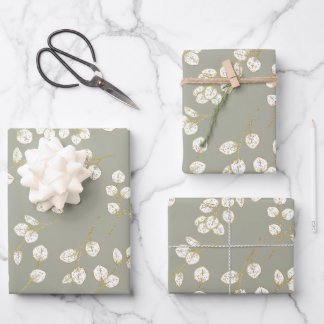 Elegant Gold Sage Green Greenery Eucalyptus Leaves Wrapping Paper Sheets
