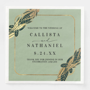 Elegant Gold Sage Green Greenery Leaves Wedding Paper Dinner Napkins