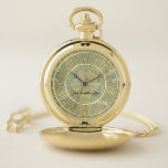 Elegant Gold Sage Green Personalized Pocket Watch