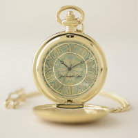 Elegant Gold Sage Green Personalized Pocket Watch