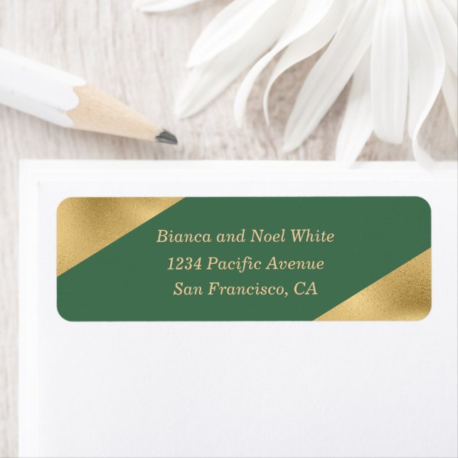 Elegant Gold Sage Green Return Address Labels (Insitu)