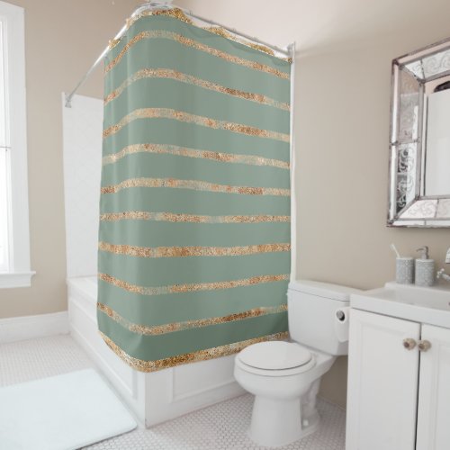 Elegant Gold Sage Green Shower Curtain