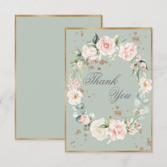Elegant Gold Sage Green Watercolor Floral Wedding Thank You Card | Zazzle