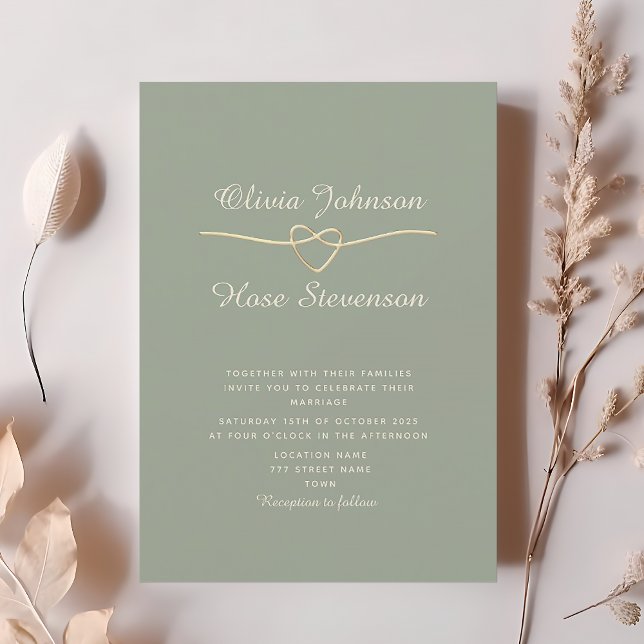 Elegant Gold Sage Green Wedding Invitation (Creator Uploaded)