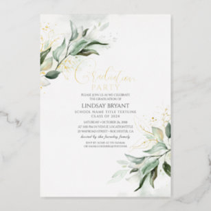 Elegant Gold Sage Greenery Boho Graduation Party Foil Invitation