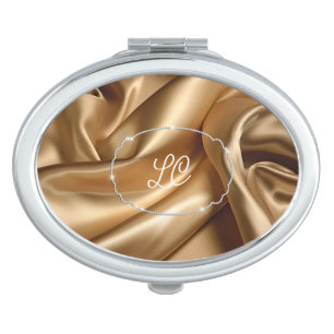 Elegant Gold Satin and Diamond Look Compact Mirror