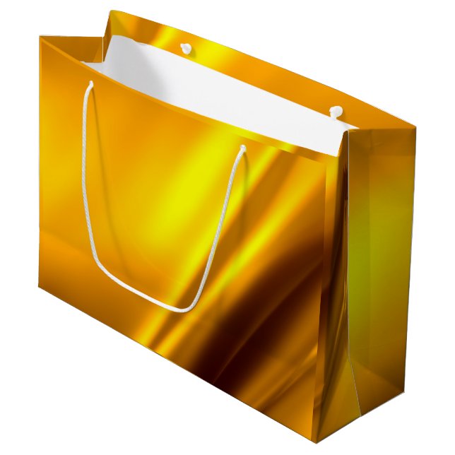 Elegant Gold Satin Faux Texture Look Large Gift Bag (Front Angled)