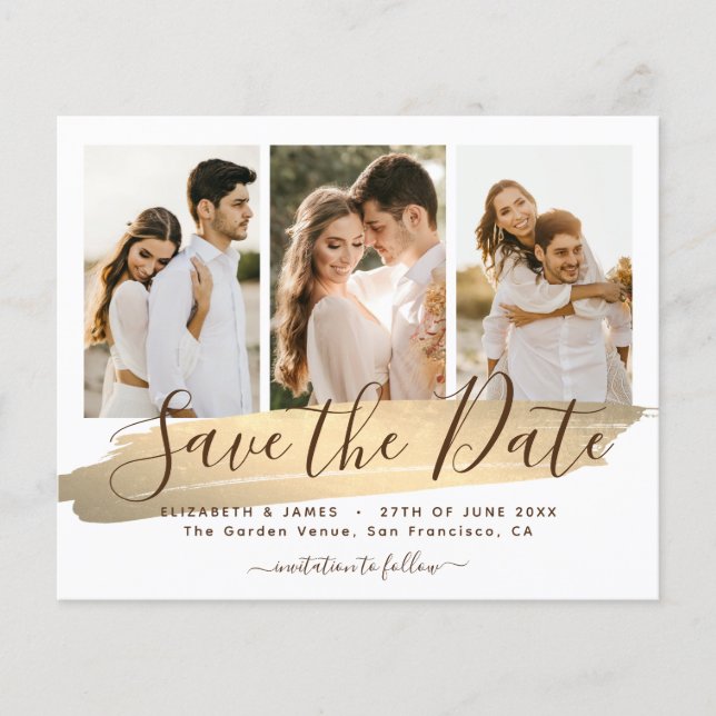 Elegant Gold Save The Date Budget Wedding Invite Flyer (Front)