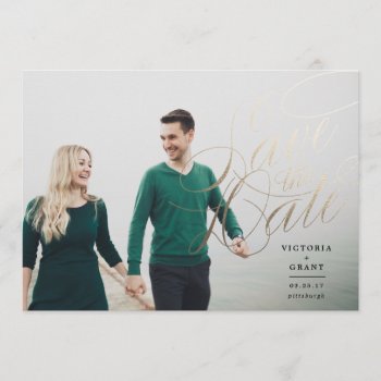 Elegant Gold Save The Date Calligraphy Photo Card by blush_printables at Zazzle