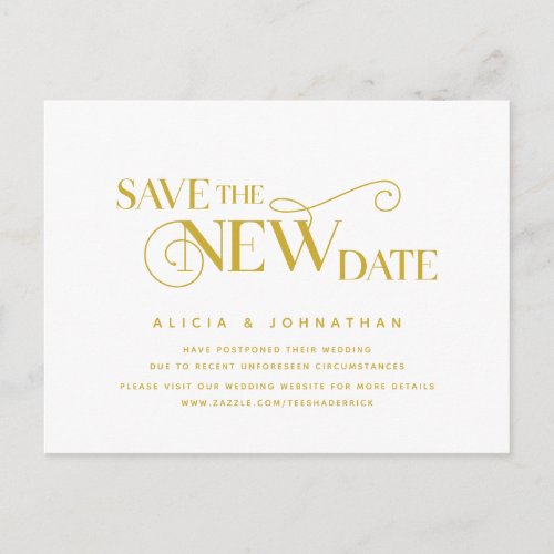 Elegant Gold Save the new date Postponement Postcard