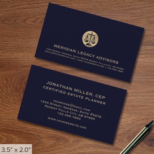 Elegant Gold Scales of Justice Emblem Business Card
