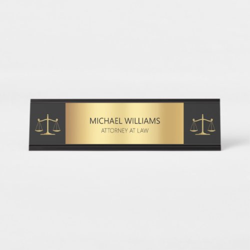 Elegant Gold Scales of Justice Typography Lawyer Desk Name Plate