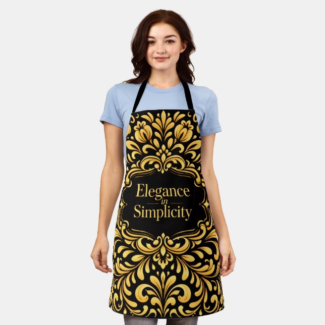 Elegant Gold Scandinavian Floral Pattern Apron (Worn)