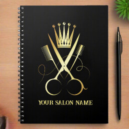 Elegant Gold Scissor &amp; Black Appointments Salon   Notebook