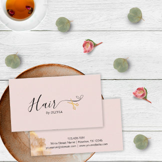 Elegant Gold Scissors Hairstylist Blush Pink Hair Appointment Card