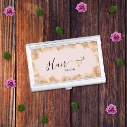 Elegant Gold Scissors Hairstylist Blush Pink Hair Business Card Case