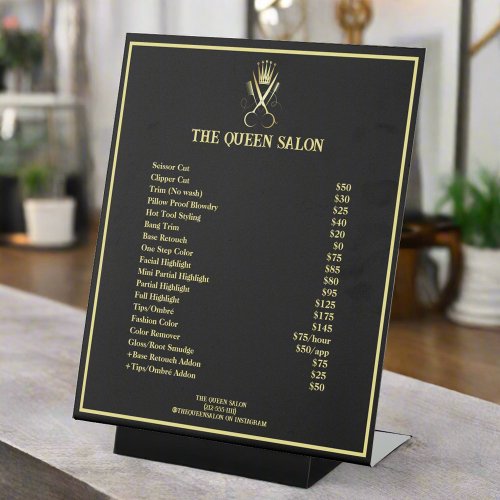 Elegant Gold Scissors Salon Black Price List  Pedestal Sign