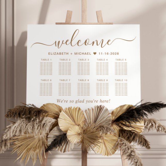 Elegant Gold Script 10 Table Wedding Seating Chart Foam Board (Creator Uploaded)
