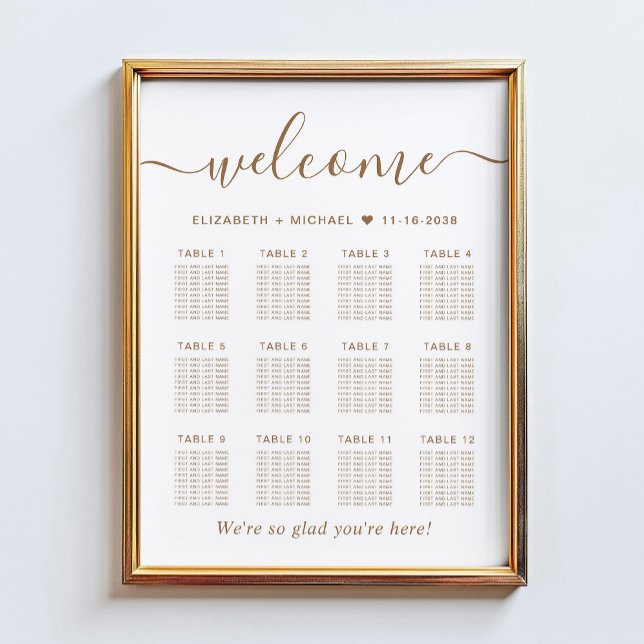 Elegant Gold Script 12 Table Wedding Seating Chart (Creator Uploaded)