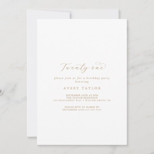 Elegant Gold Script 21st Birthday Party Invitation