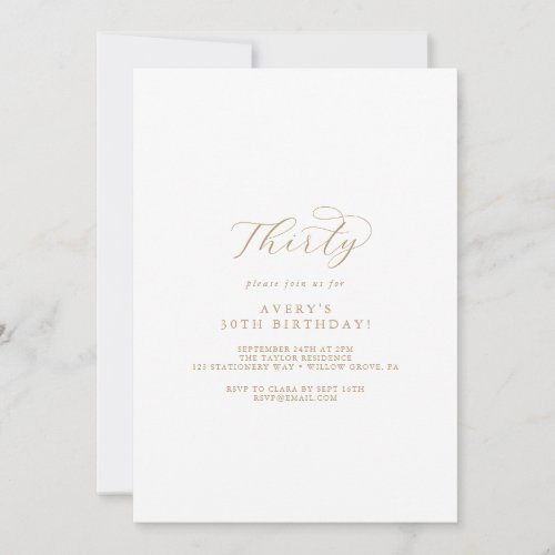 Elegant Gold Script 30th Birthday Party Invitation