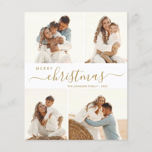 Elegant Gold Script 4 Photo Christmas Holiday Card