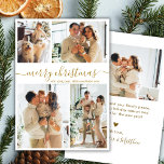 Elegant Gold Script 4 Photo Collage Christmas Holiday Card<br><div class="desc">Modern Elegant Simple Calligraphy Gold Script 4 Photo Collage Merry Christmas Holiday Card. This festive and minimalist holiday card design features a clean 4-photo grid layout on the front, paired with a beautifully hand-lettered “Merry Christmas” script. The greeting is written in whimsical, swirly calligraphy with elegant swash-tails, showcased in gold...</div>