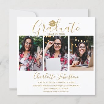 Elegant Gold Script 4 Photo Graduation Party Invitation | Zazzle