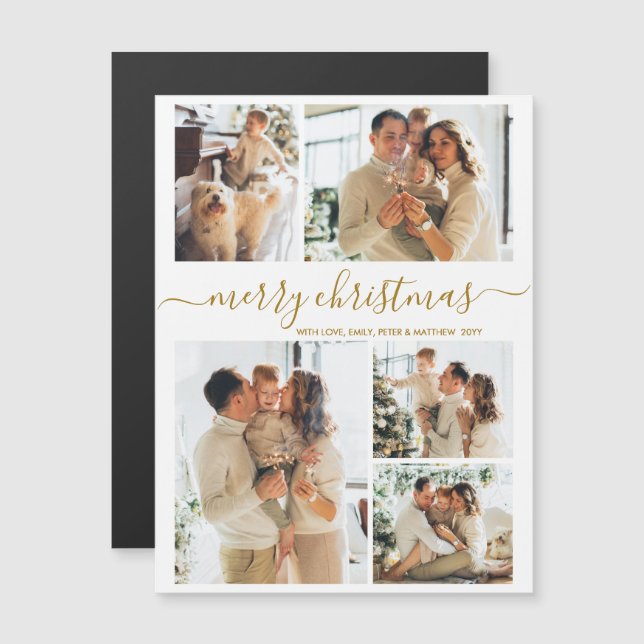 Elegant Gold Script 5 Photo Merry Christmas  (Front/Back)