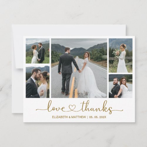 Elegant Gold Script 5 Photo Wedding Thank You 