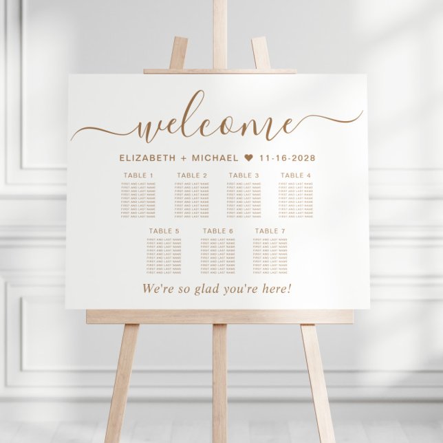 Elegant Gold Script 7 Table Wedding Seating Chart Foam Board (Creator Uploaded)