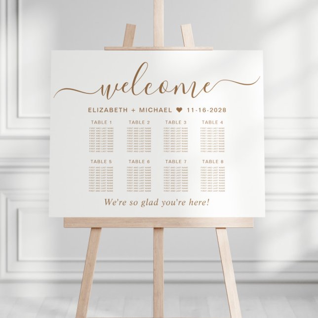 Elegant Gold Script 8 Table Wedding Seating Chart Foam Board (Creator Uploaded)