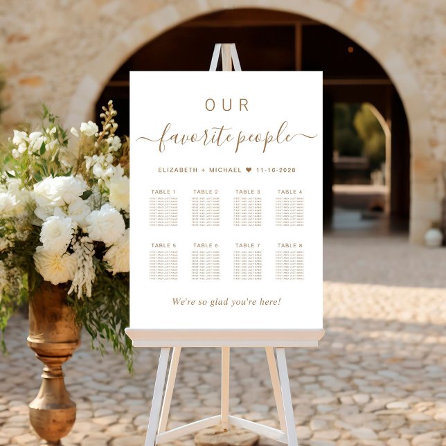 Elegant Gold Script 8 Table Wedding Seating Chart Foam Board (Creator Uploaded)