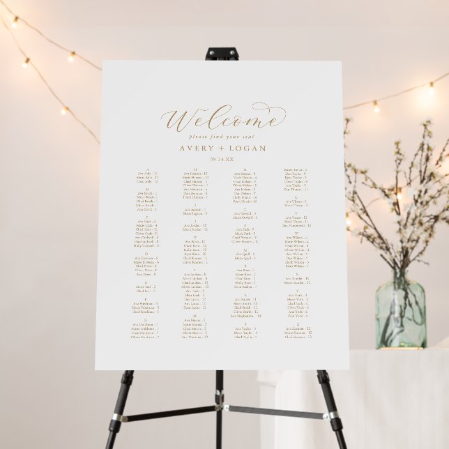 Elegant Gold Script Alphabetical Seating Chart Foam Board (In Situ (Stand))