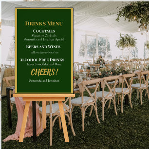 Elegant Gold Script and Frame on Green Drinks Menu Foam Board