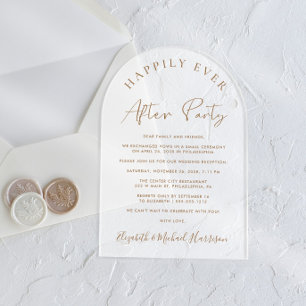 Elegant Gold Script Arch Wedding Reception Frosted Acrylic Invitations