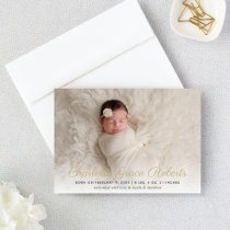 Elegant Gold Script Baby Girl Photo Birth Announcement