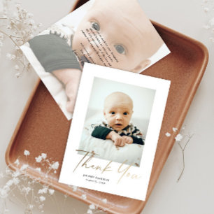 Elegant Gold Script Baby Photo Thank You Card