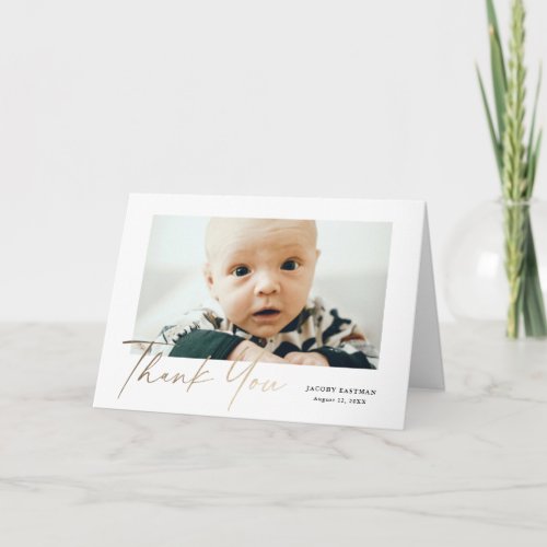 Elegant Gold Script Baby Photo Thank You Card