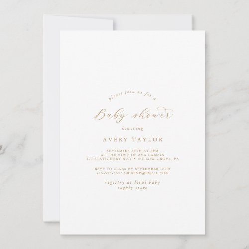 Elegant Gold Script Baby Shower Invitation
