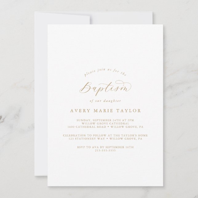 Elegant Gold Script Baptism Invitation (Front)