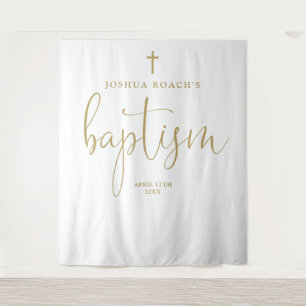 Elegant Gold Script Baptism Photo Backdrop