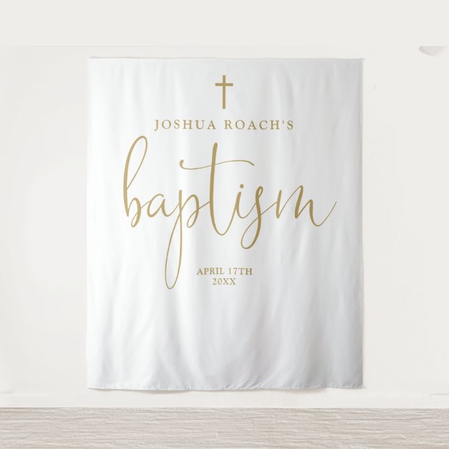 Elegant Gold Script Baptism Photo Backdrop (Front)