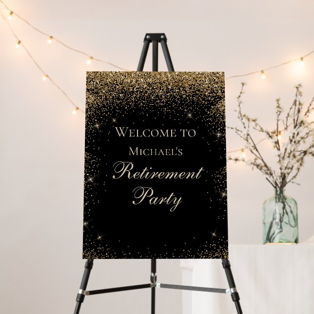 Elegant Gold Script Black Retirement Welcome Foam Board (In Situ (Stand))