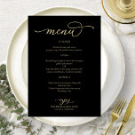 Elegant Gold Script Black Wedding Menu<br><div class="desc">A simple chic calligraphy wedding menu card. I offer a free customization service; if you have any questions or special requests,  please feel free to contact me.</div>